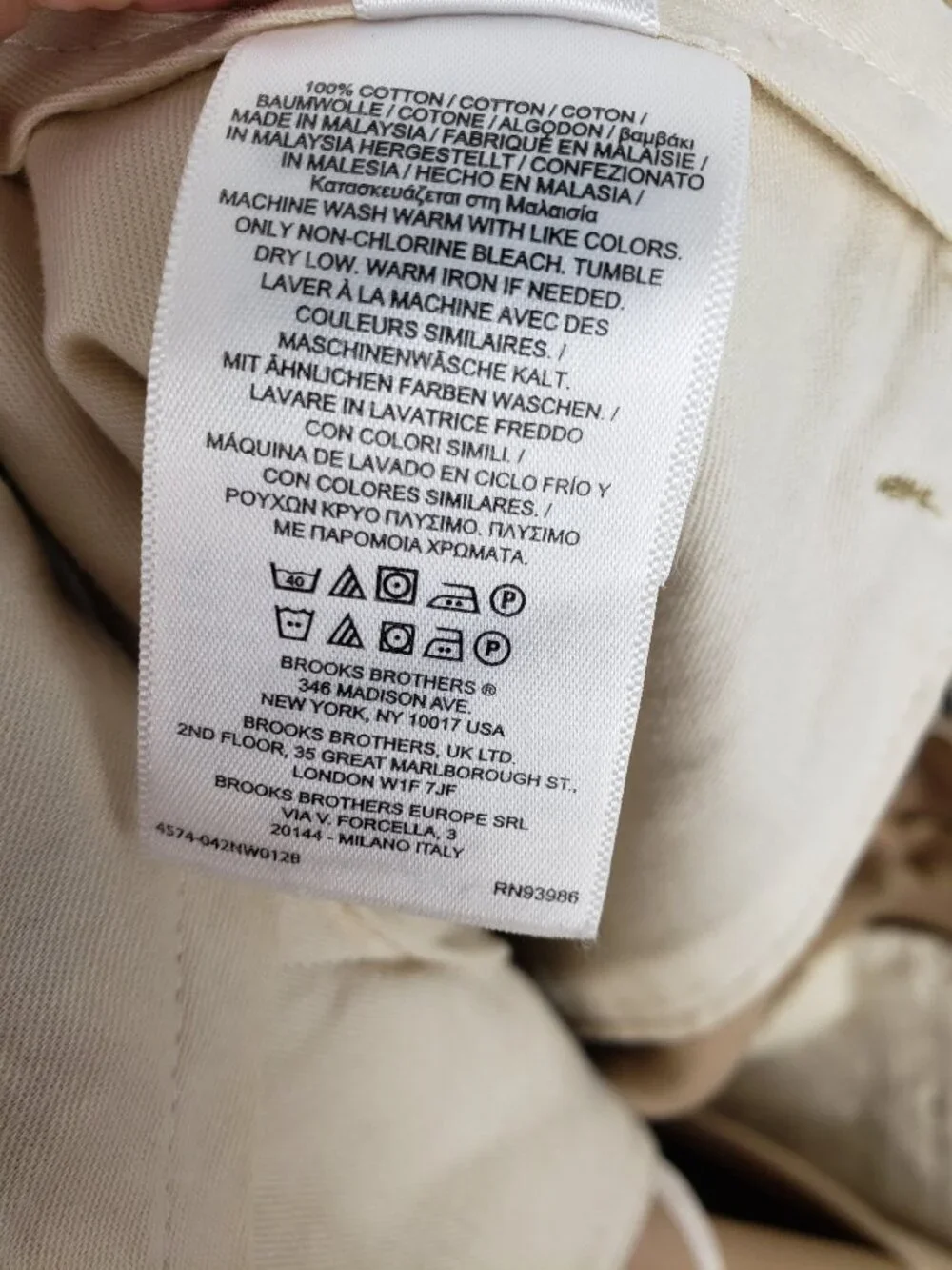 Brooks Brothers Advantage Chino Clark Fit Khaki Pants 100% Cotton Mens 36x30